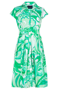 Audrey Dress #1 Shirt Collar Cap Sleeve Regular Length Cotton Stretch (Pucciesque Graphic)