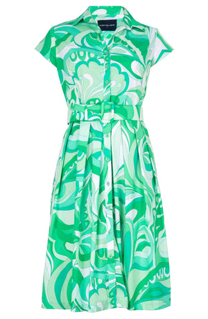 Audrey Dress #1 Shirt Collar Cap Sleeve Regular Length Cotton Stretch (Pucciesque Graphic)