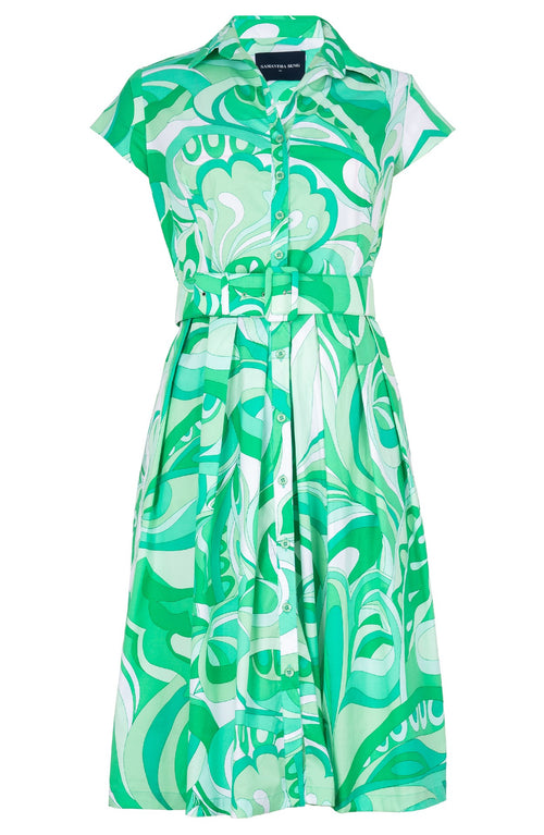 Audrey Dress #1 Shirt Collar Cap Sleeve Regular Length Cotton Stretch (Pucciesque Graphic)