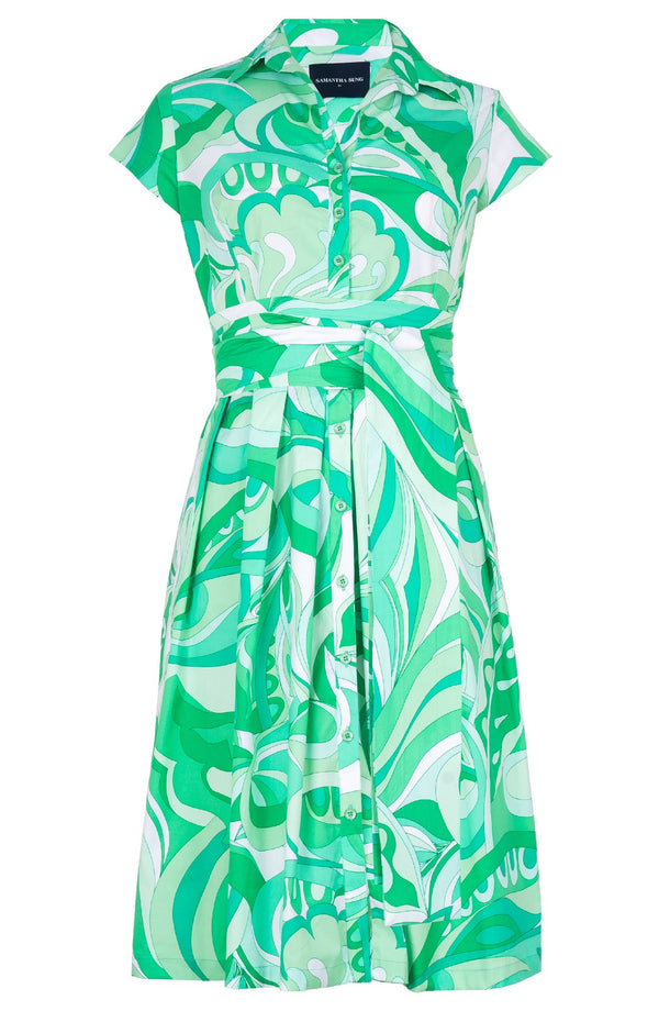 Audrey Dress #1 Shirt Collar Cap Sleeve Regular Length Cotton Stretch (Pucciesque Graphic)