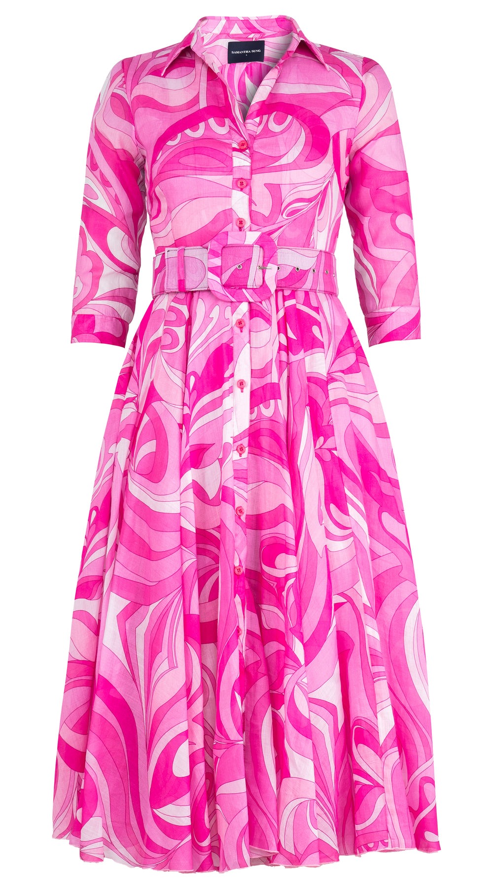 Aster Dress Shirt Collar 3/4 Sleeve Midi Length Ramie (Pucciesque Graphic)