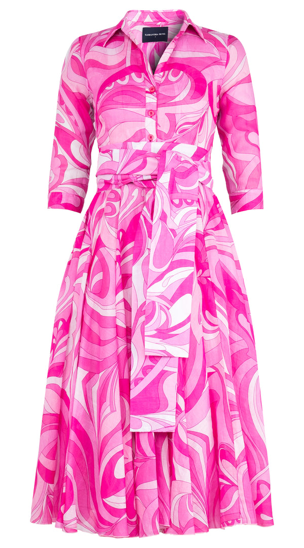 Camicia Aster con colletto, manica 3/4, lunghezza midi, in ramie (grafica Pucciesque)
