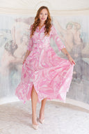 Aster Dress Shirt Collar 3/4 Sleeve Maxi Length Cotton Musola (Pucciesque Graphic)