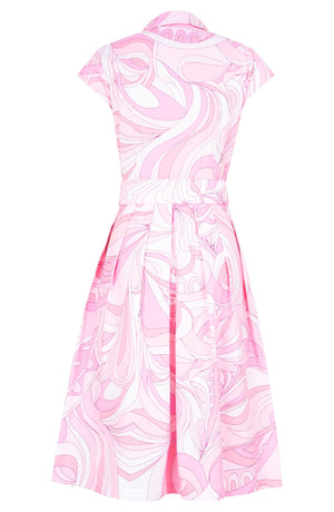 Audrey Dress #1 Shirt Collar Cap Sleeve Long Length Cotton Stretch (Pucciesque Graphic)