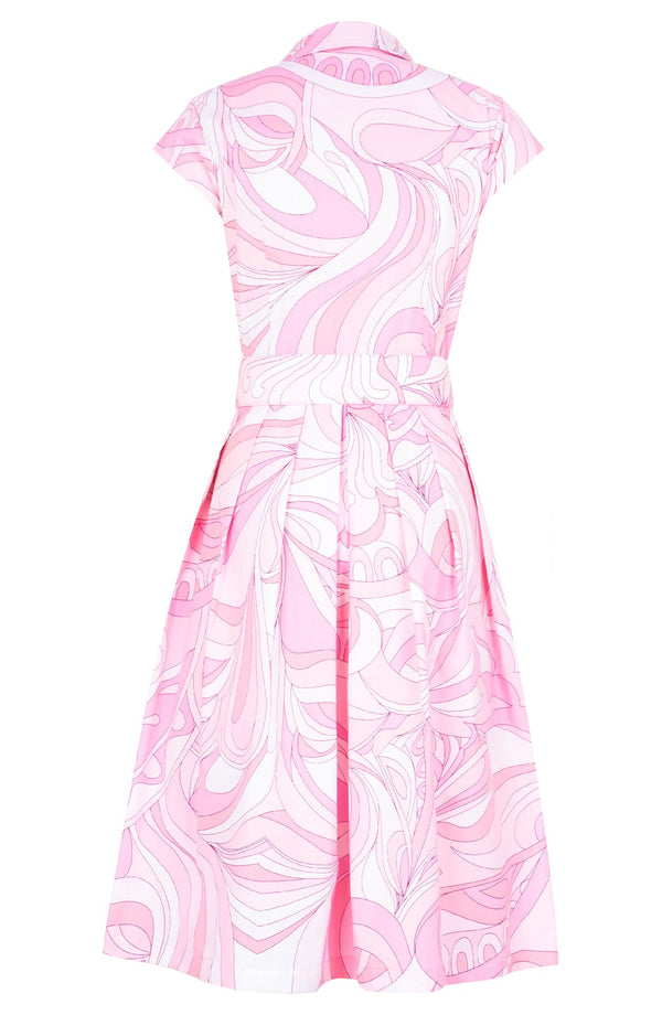 Audrey Dress #1 Shirt Collar Cap Sleeve Long Length Cotton Stretch (Pucciesque Graphic)