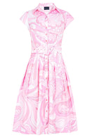 Audrey Dress #1 Shirt Collar Cap Sleeve Long Length Cotton Stretch (Pucciesque Graphic)