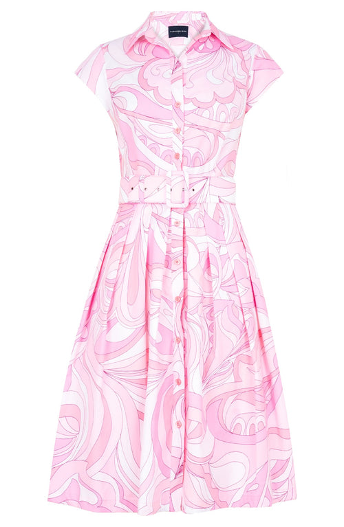 Audrey Dress #1 Shirt Collar Cap Sleeve Long Length Cotton Stretch (Pucciesque Graphic)