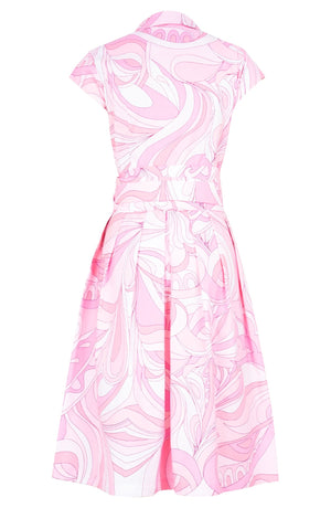 Audrey Dress #1 Shirt Collar Cap Sleeve Long Length Cotton Stretch (Pucciesque Graphic)