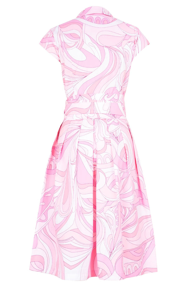 Audrey Dress #1 Shirt Collar Cap Sleeve Long Length Cotton Stretch (Pucciesque Graphic)