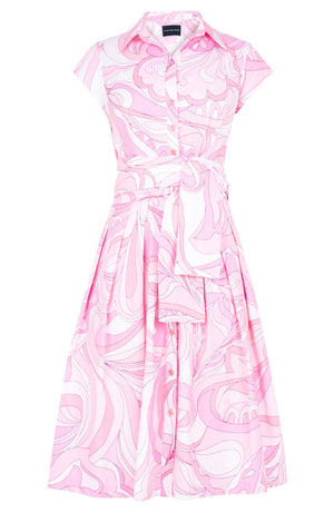 Audrey Dress #1 Shirt Collar Cap Sleeve Long Length Cotton Stretch (Pucciesque Graphic)