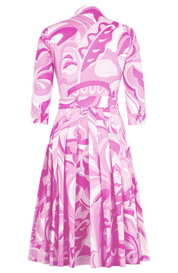 Audrey Dress #2 Shirt Collar 3/4 Sleeve Long Length Cotton Stretch (Pucciesque Graphic)