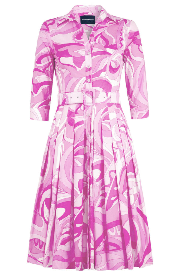 Audrey Dress #2 Shirt Collar 3/4 Sleeve Long Length Cotton Stretch (Pucciesque Graphic)