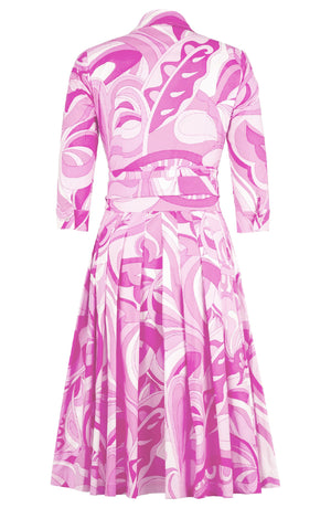 Audrey Dress #2 Shirt Collar 3/4 Sleeve Long Length Cotton Stretch (Pucciesque Graphic)