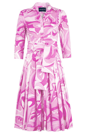 Audrey Dress #2 Shirt Collar 3/4 Sleeve Long Length Cotton Stretch (Pucciesque Graphic)