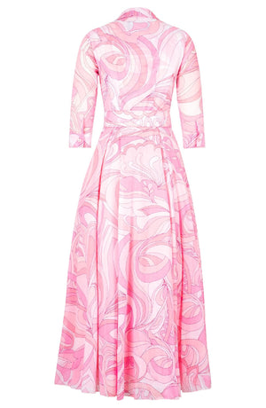 Avenue Dress Shirt Collar 3/4 Sleeve Maxi Length Cotton Musola (Pucciesque Graphic)