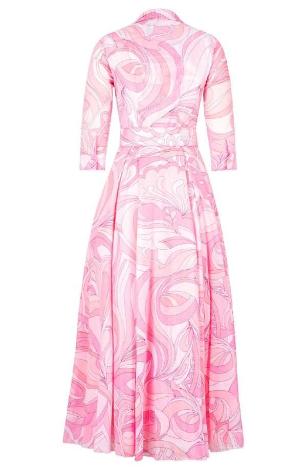Avenue Dress Shirt Collar 3/4 Sleeve Maxi Length Cotton Musola (Pucciesque Graphic)