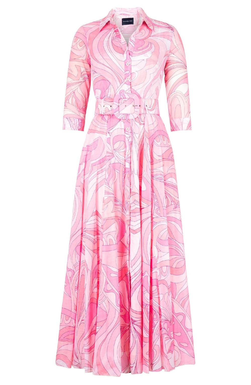 Avenue Dress Shirt Collar 3/4 Sleeve Maxi Length Cotton Musola (Pucciesque Graphic)