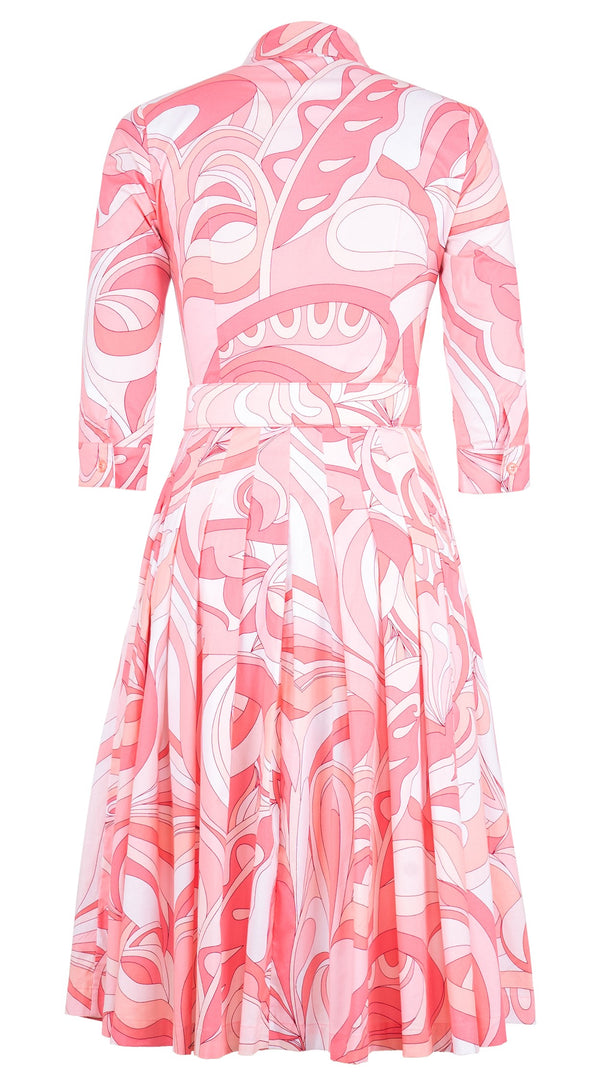 Audrey Dress #2 Shirt Collar 3/4 Sleeve Long Length Cotton Stretch (Pucciesque Graphic)
