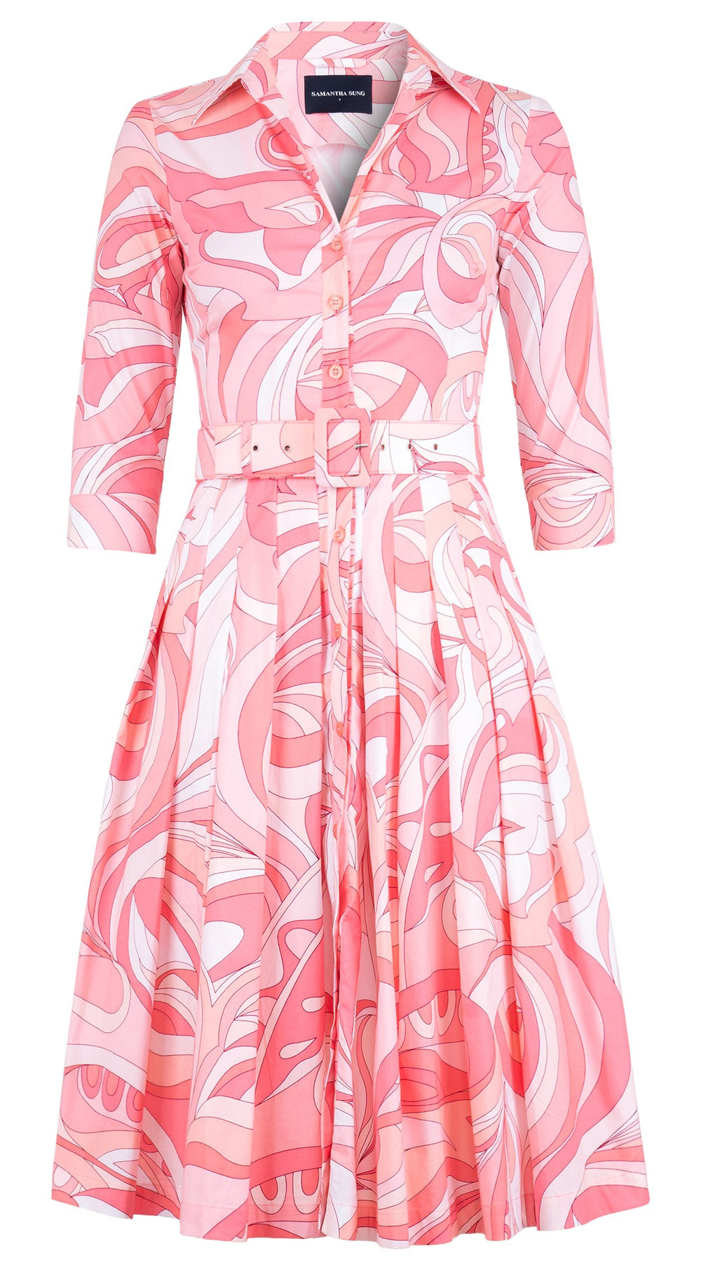 Audrey Dress #2 Shirt Collar 3/4 Sleeve Long Length Cotton Stretch (Pucciesque Graphic)