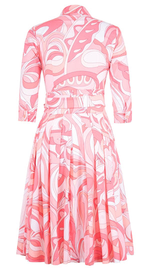 Audrey Dress #2 Shirt Collar 3/4 Sleeve Long Length Cotton Stretch (Pucciesque Graphic)