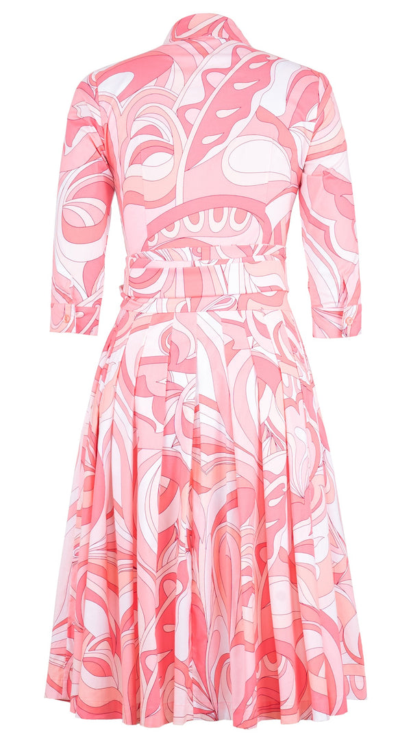 Audrey Dress #2 Shirt Collar 3/4 Sleeve Long Length Cotton Stretch (Pucciesque Graphic)