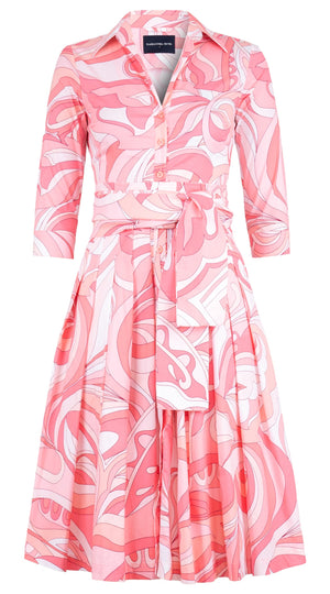 Audrey Dress #2 Shirt Collar 3/4 Sleeve Long Length Cotton Stretch (Pucciesque Graphic)