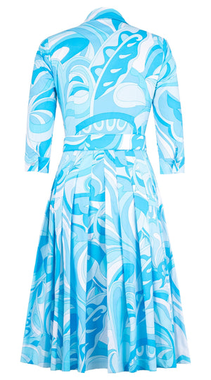 Audrey Dress #2 Shirt Collar 3/4 Sleeve Long Length Cotton Stretch (Pucciesque Graphic)