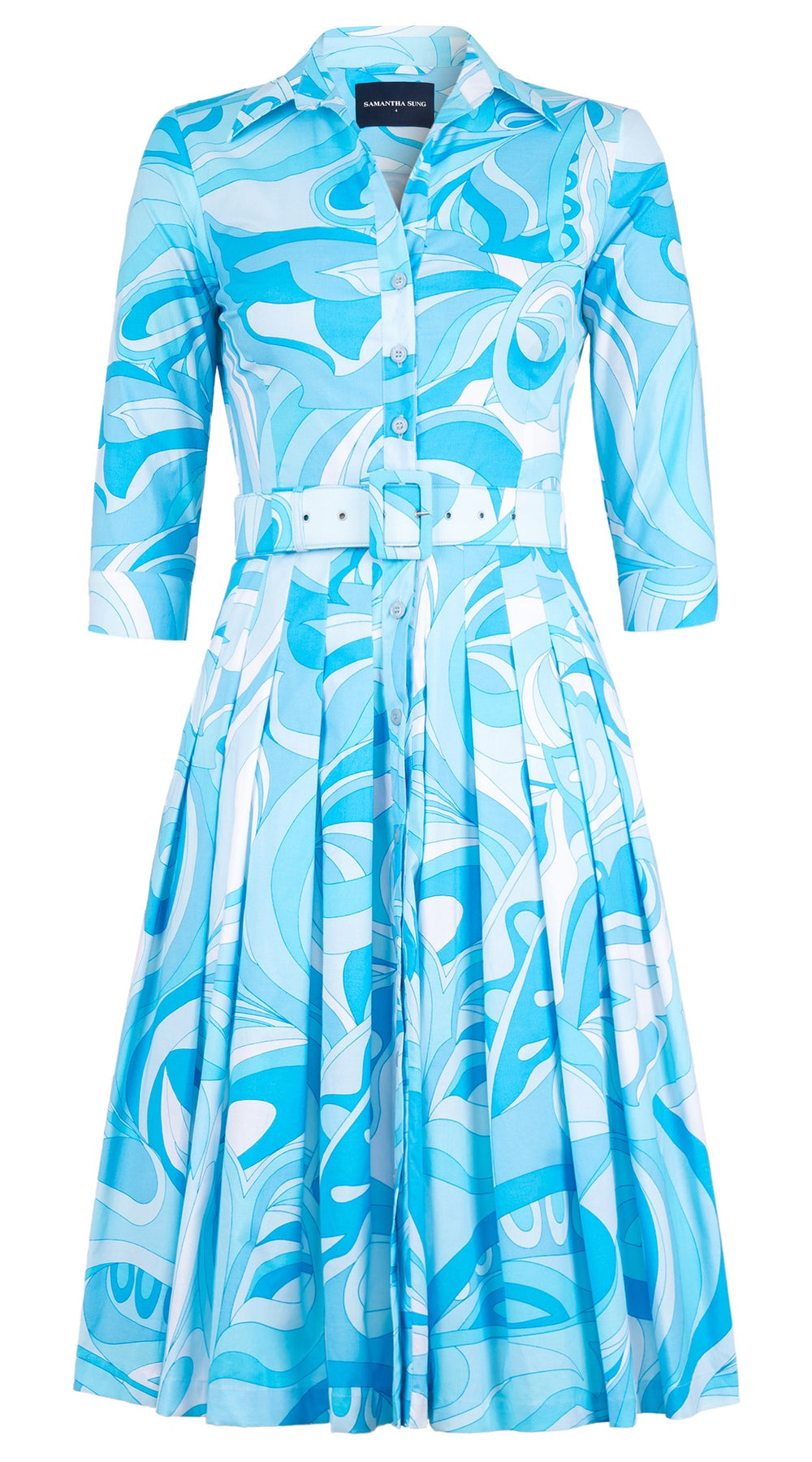 Audrey Dress #2 Shirt Collar 3/4 Sleeve Long Length Cotton Stretch (Pucciesque Graphic)