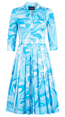 Audrey Dress #2 Shirt Collar 3/4 Sleeve Long Length Cotton Stretch (Pucciesque Graphic)