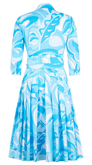 Audrey Dress #2 Shirt Collar 3/4 Sleeve Long Length Cotton Stretch (Pucciesque Graphic)