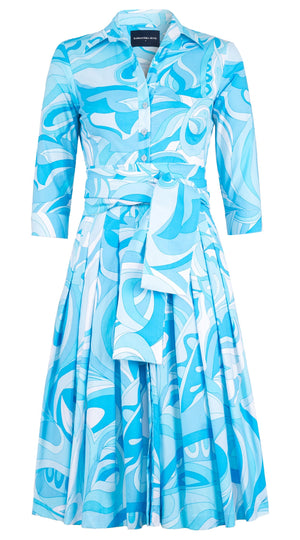 Audrey Dress #2 Shirt Collar 3/4 Sleeve Long Length Cotton Stretch (Pucciesque Graphic)
