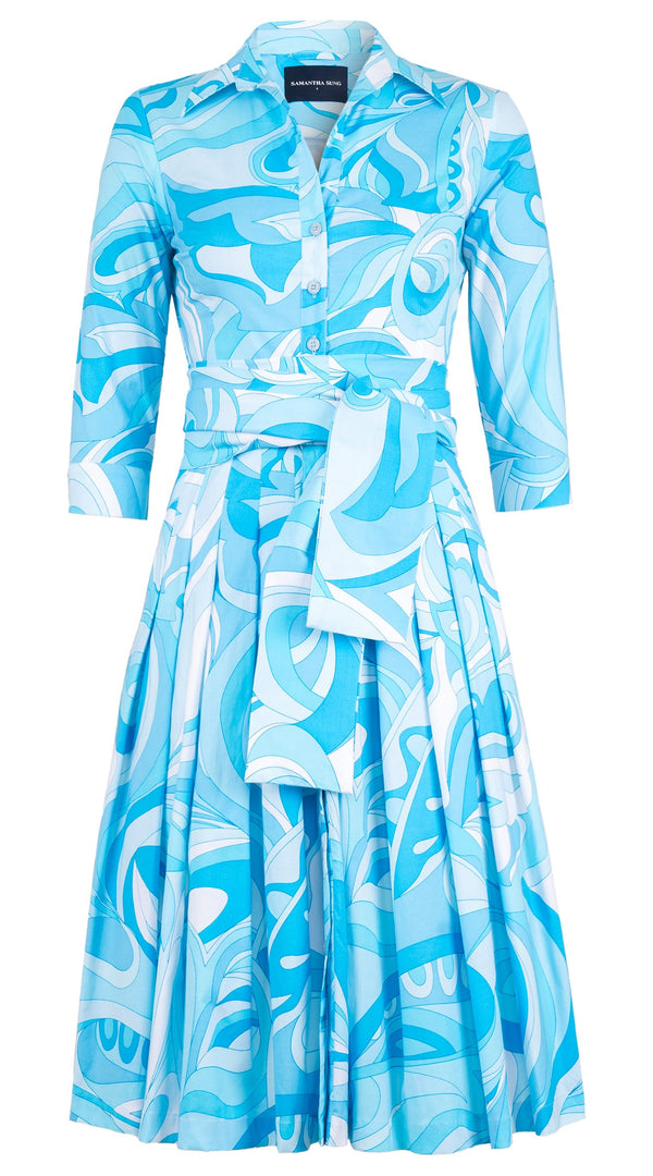 Audrey Dress #2 Shirt Collar 3/4 Sleeve Long Length Cotton Stretch (Pucciesque Graphic)