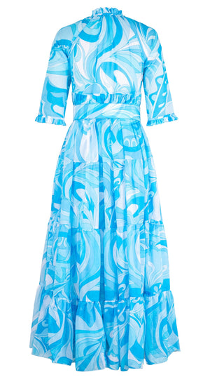 Eden Dress Crew Neck 3/4 Sleeve Maxi Length Cotton Musola (Pucciesque Graphic)