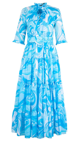 Eden Dress Crew Neck 3/4 Sleeve Maxi Length Cotton Musola (Pucciesque Graphic)