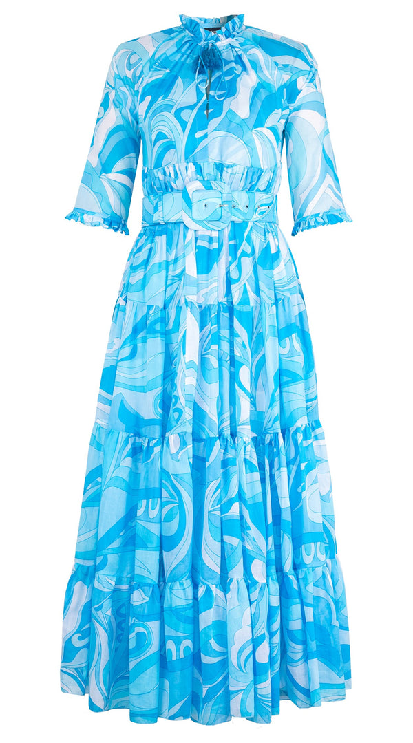 Eden Dress Crew Neck 3/4 Sleeve Maxi Length Cotton Musola (Pucciesque Graphic)