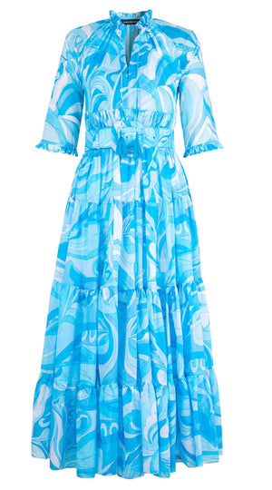 Eden Dress Crew Neck 3/4 Sleeve Maxi Length Cotton Musola (Pucciesque Graphic)