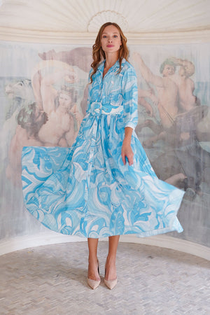 Terry Dress Shirt Collar 3/4 Sleeve Midi Plus Length Poliamide Taffta (Pucciesque Graphic)