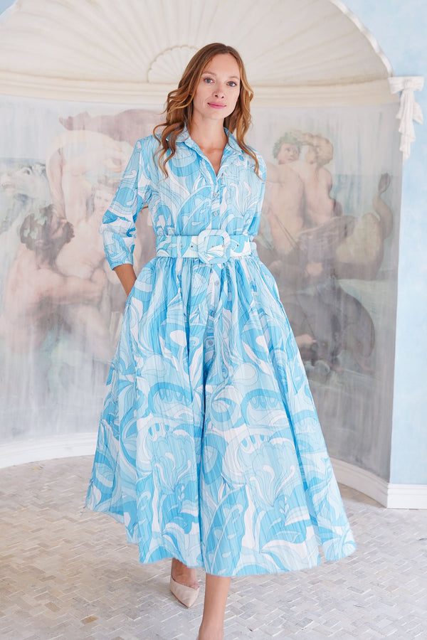 Terry Dress Shirt Collar 3/4 Sleeve Midi Plus Length Poliamide Taffta (Pucciesque Graphic)