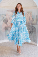 Terry Dress Shirt Collar 3/4 Sleeve Midi Plus Length Poliamide Taffta (Pucciesque Graphic)