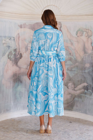 Terry Dress Shirt Collar 3/4 Sleeve Midi Plus Length Poliamide Taffta (Pucciesque Graphic)