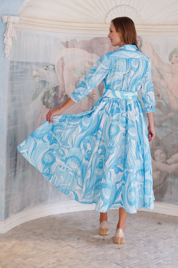 Terry Dress Shirt Collar 3/4 Sleeve Midi Plus Length Poliamide Taffta (Pucciesque Graphic)