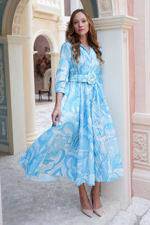 Terry Dress Shirt Collar 3/4 Sleeve Midi Plus Length Poliamide Taffta (Pucciesque Graphic)