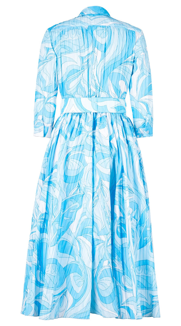 Terry Dress Shirt Collar 3/4 Sleeve Midi Plus Length Silk Taffta (Pucciesque Graphic)