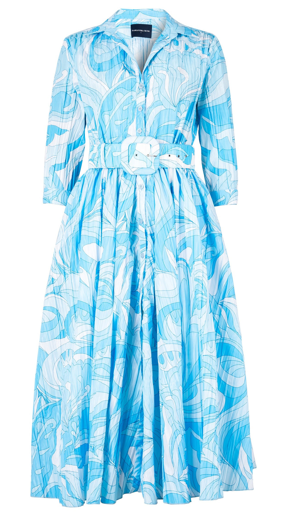 Terry Dress Shirt Collar 3/4 Sleeve Midi Plus Length Silk Taffta (Pucciesque Graphic)