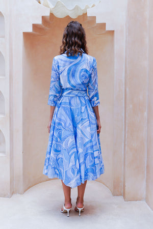 Aster Dress Shirt Collar 3/4 Sleeve Midi Length Cotton Musola (Pucciesque Graphic)