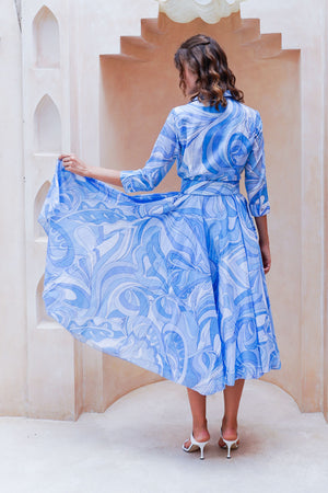 Aster Dress Shirt Collar 3/4 Sleeve Midi Length Cotton Musola (Pucciesque Graphic)