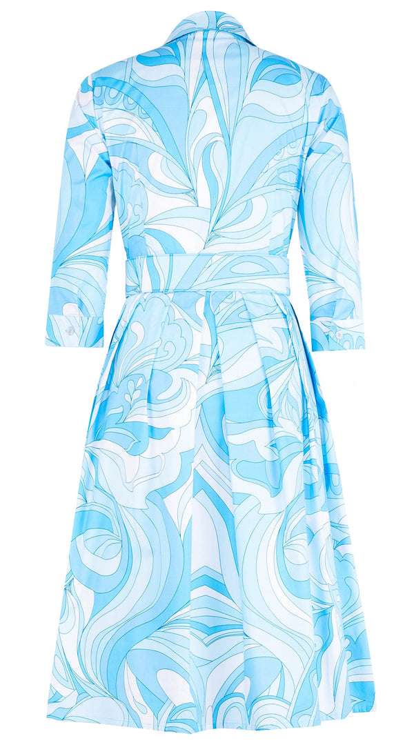 Audrey Dress #1 Shirt Collar 3/4 Sleeve Long Length Cotton Stretch (Pucciesque Graphic)