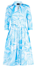 Audrey Dress #1 Shirt Collar 3/4 Sleeve Long Length Cotton Stretch (Pucciesque Graphic)