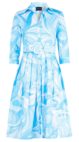 Audrey Dress #1 Shirt Collar 3/4 Sleeve Long Length Cotton Stretch (Pucciesque Graphic)