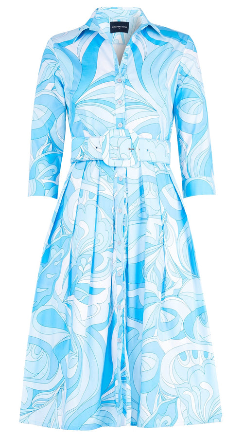 Audrey Dress #1 Shirt Collar 3/4 Sleeve Long Length Cotton Stretch (Pucciesque Graphic)